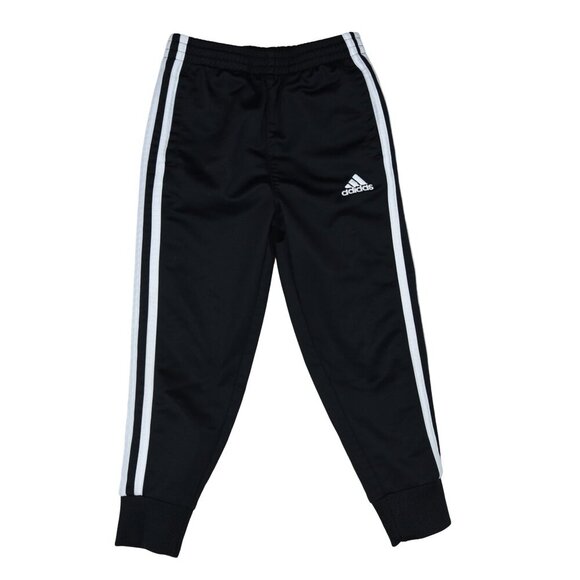 Adidas Kids Boys Track Pants Joggers Black White Side Stripes Sz 4 - Picture 1 of 6